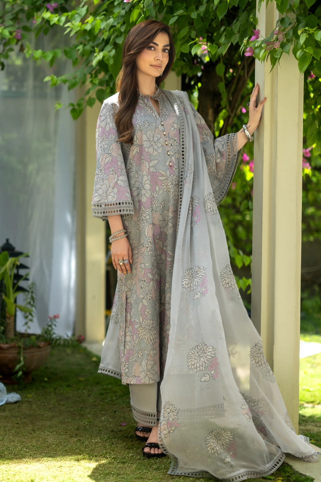 Grey Embroidered Lawn