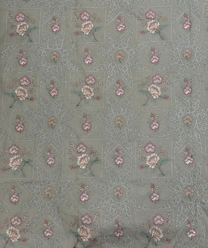 Sage Green Grey Embroidered Lawn