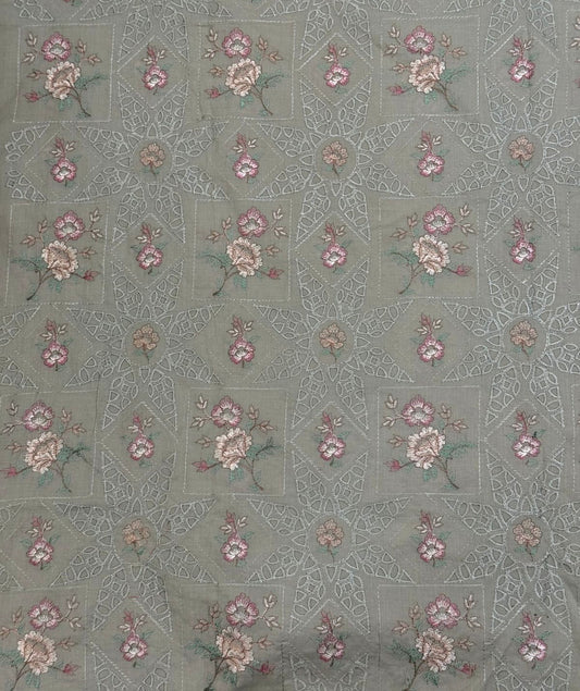 Sage Green Grey Embroidered Lawn