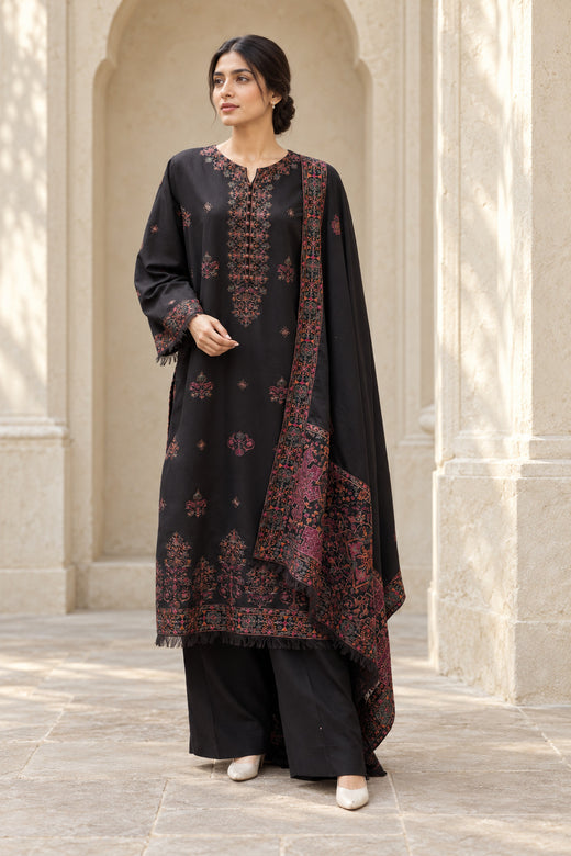 Black Karandi Shawl Set