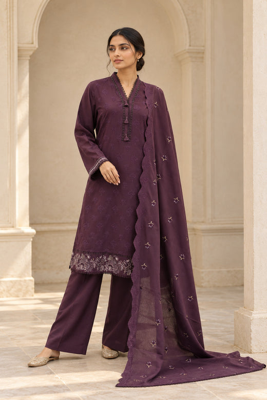 Purple Karandi Shawl Set