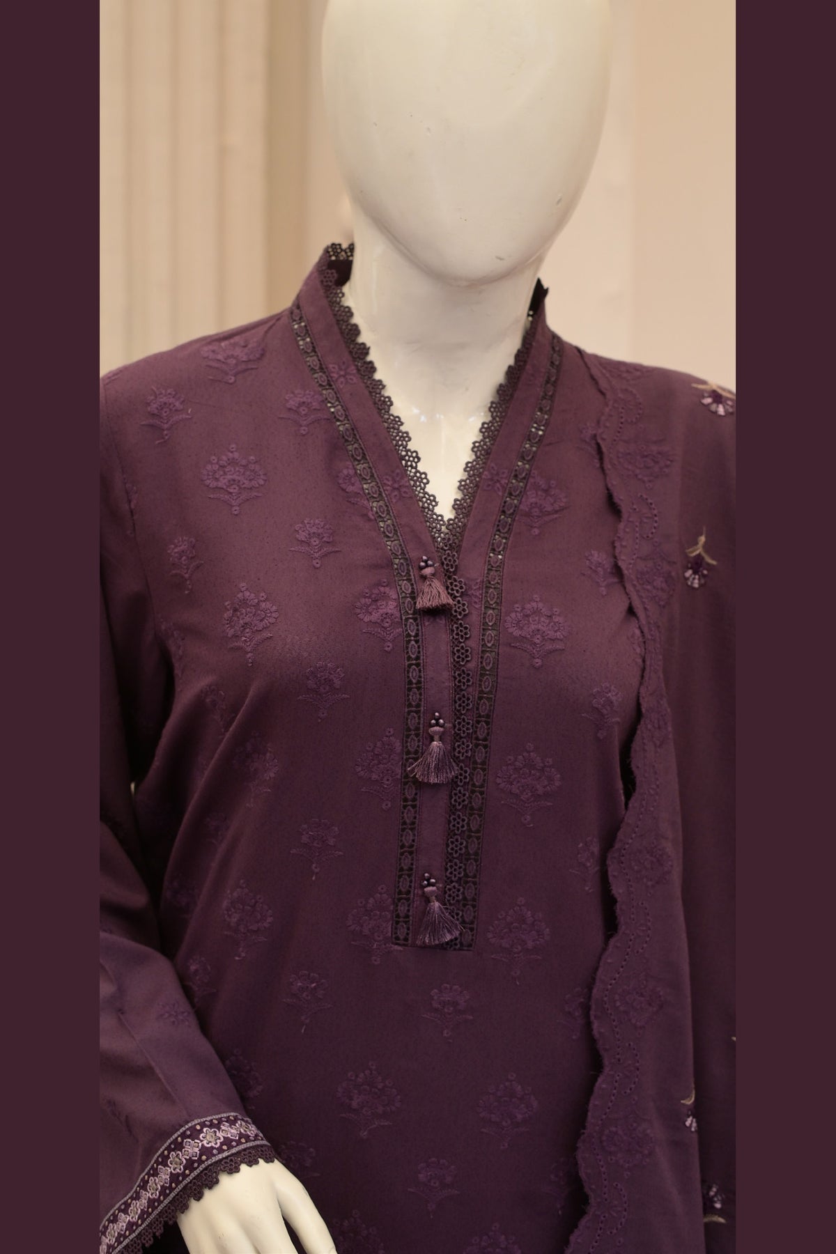 Purple Karandi Shawl Set - detail