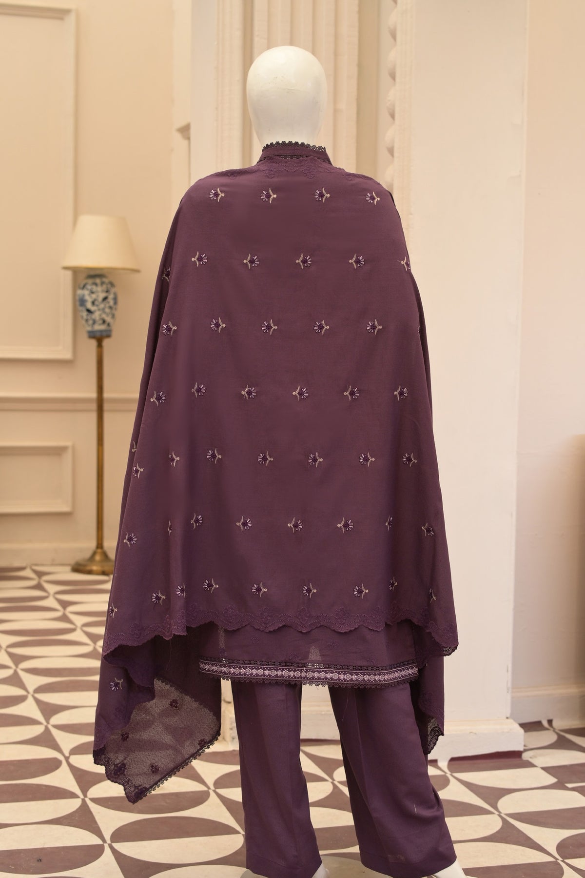Purple Karandi Shawl Set - detail