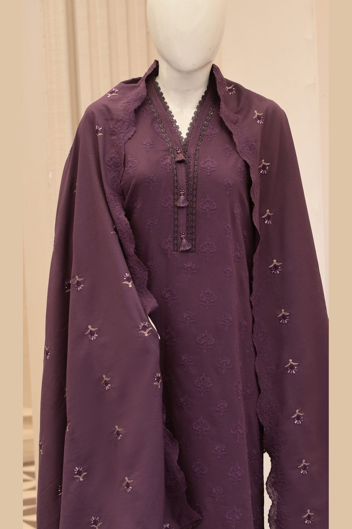 Purple Karandi Shawl Set - detail