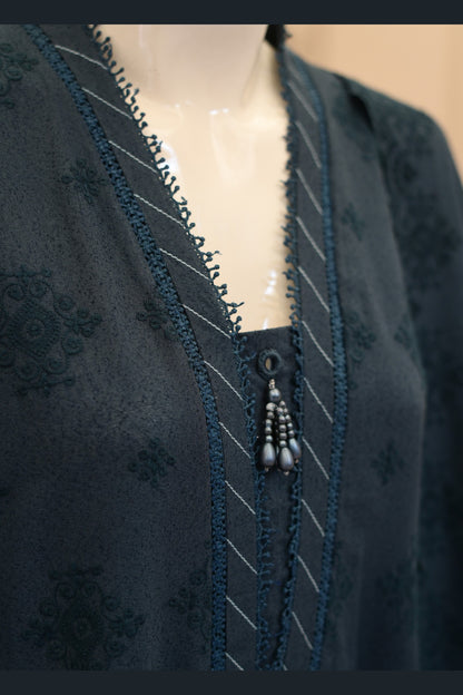 Navy Blue Karandi Shawl Set - detail
