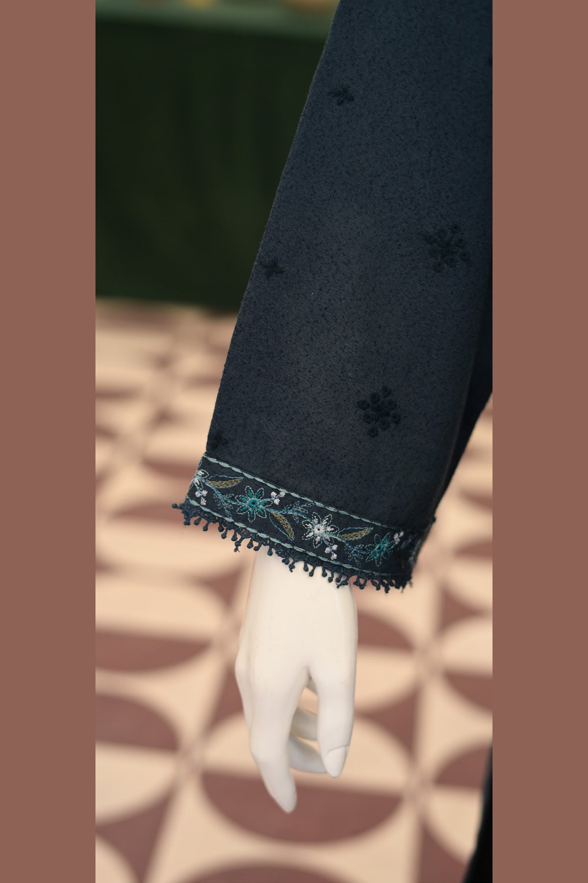 Navy Blue Karandi Shawl Set - detail