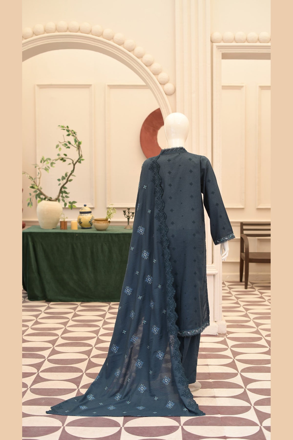 Navy Blue Karandi Shawl Set - detail