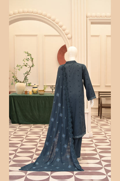 Navy Blue Karandi Shawl Set - detail