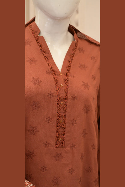 Rust Karandi Shawl Set - detail
