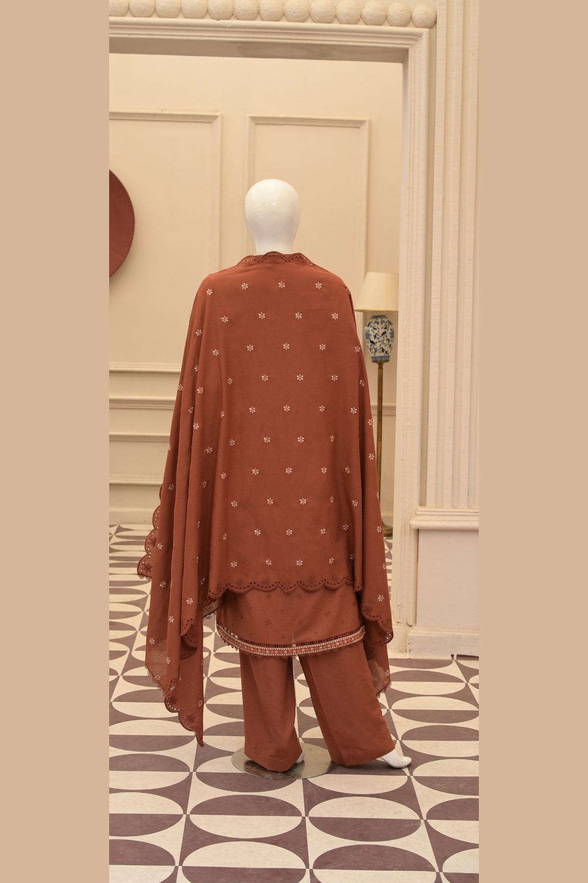 Rust Karandi Shawl Set - detail
