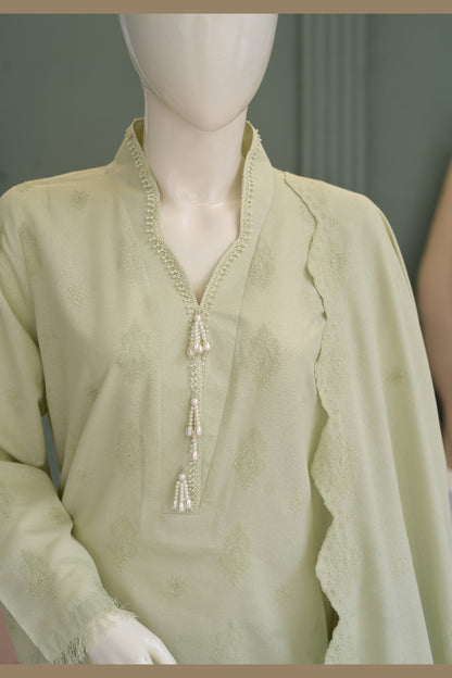 Pista Green Karandi Shawl Set - detail