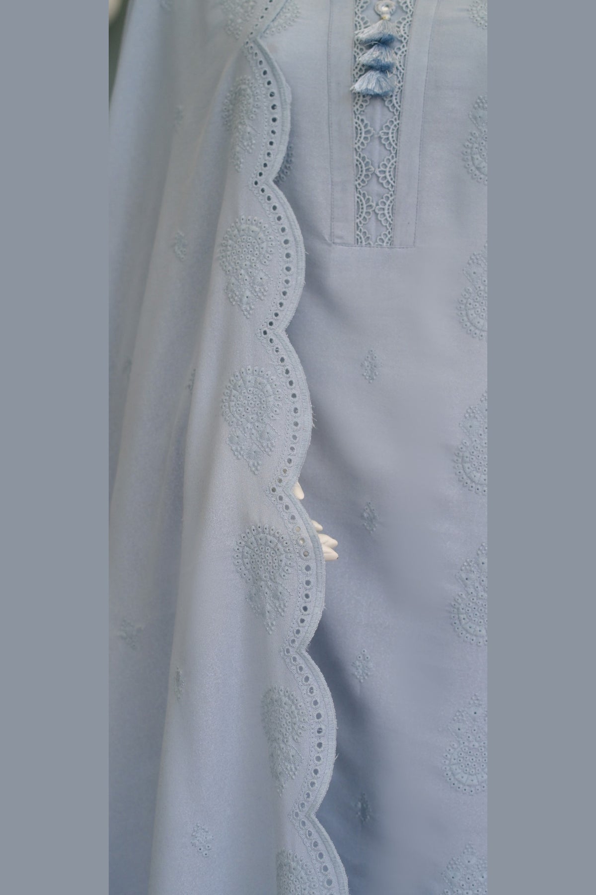 Ice Blue Karandi Shawl Set - detail