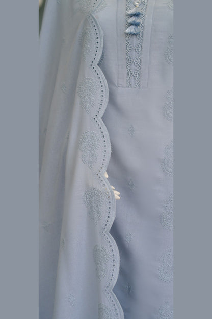 Ice Blue Karandi Shawl Set - detail