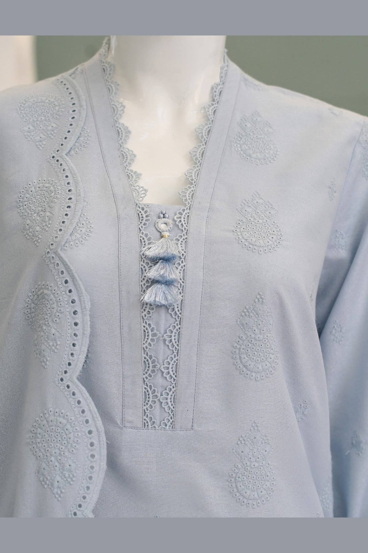 Ice Blue Karandi Shawl Set - detail