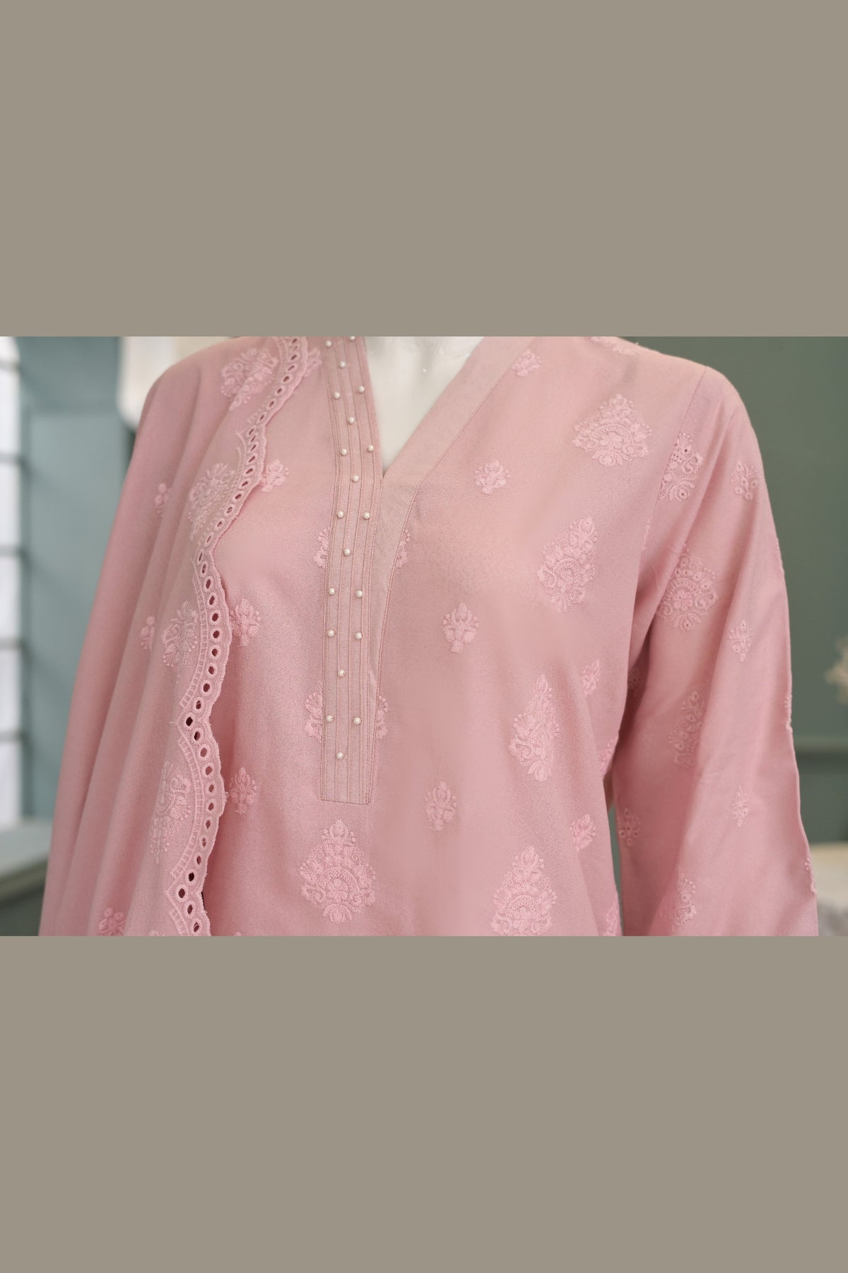 Tea Pink Karandi Shawl Set - detail