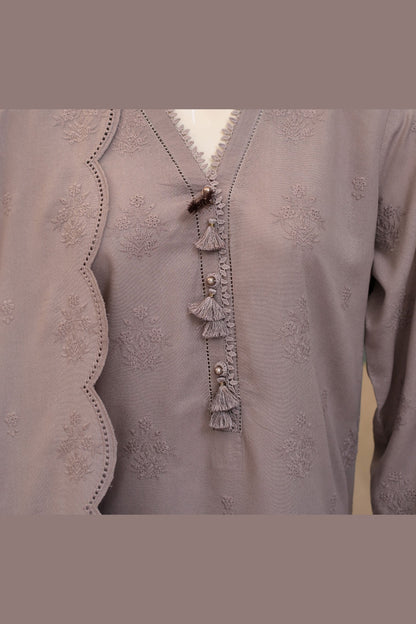 Mauve Karandi Shawl Set - detail
