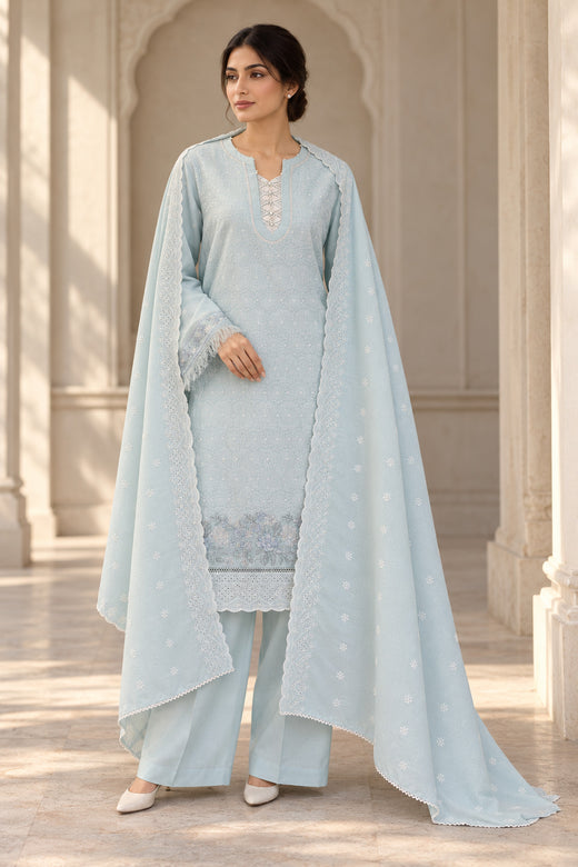 Ice Blue Karandi Shawl Set