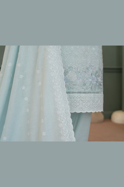 Ice Blue Karandi Shawl Set - embroidered karandi shawl, ready to carry