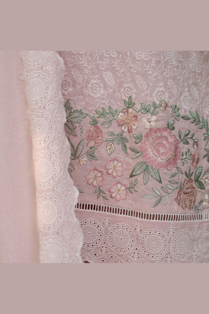 Tea Pink Karandi Shawl Set - embroidered hem band