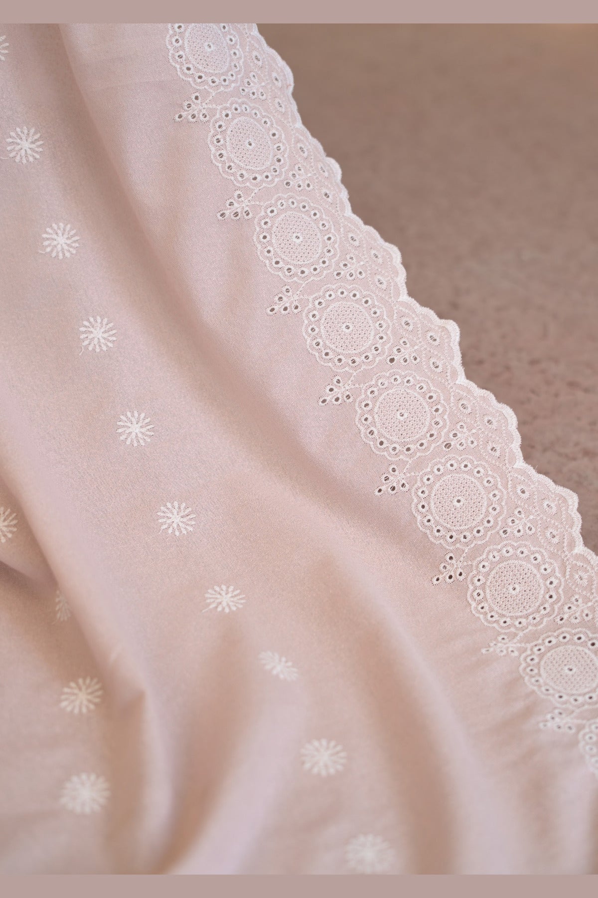 Tea Pink Karandi Shawl Set - sleeve and cuff detail