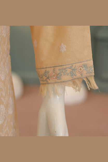 Peach Karandi Shawl Set - embroidered hem band