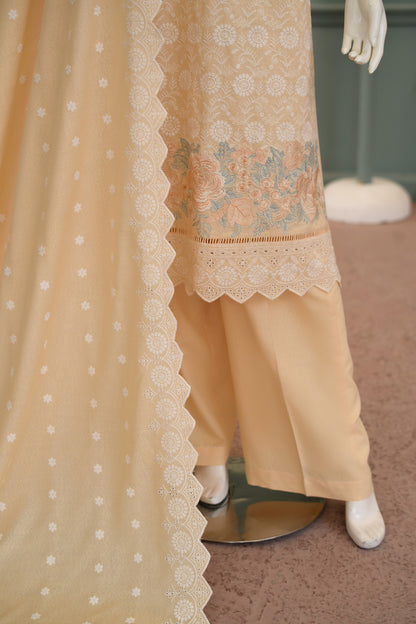 Peach Karandi Shawl Set - plain karandi trouser and hem
