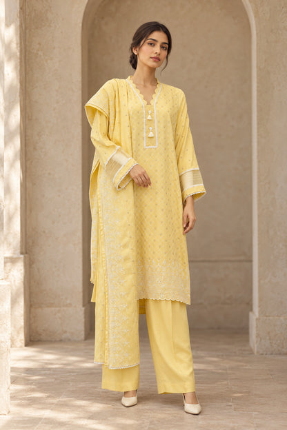 Yellow Karandi Shawl Set