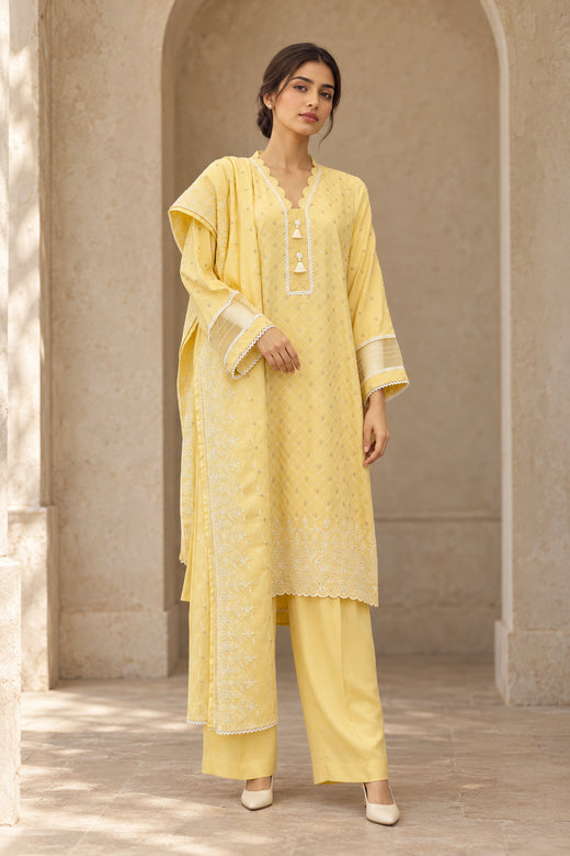 Yellow Karandi Shawl Set