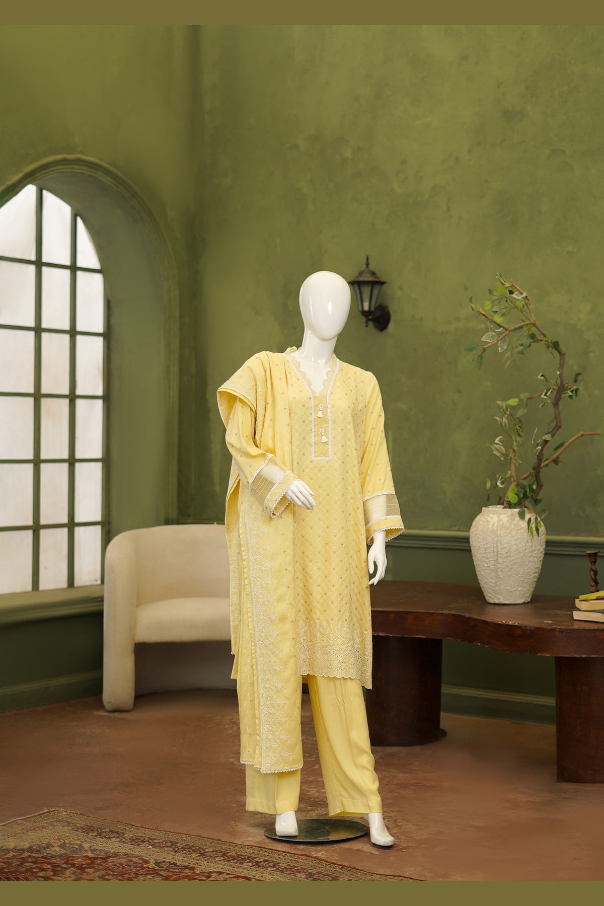 Yellow Karandi Shawl Set