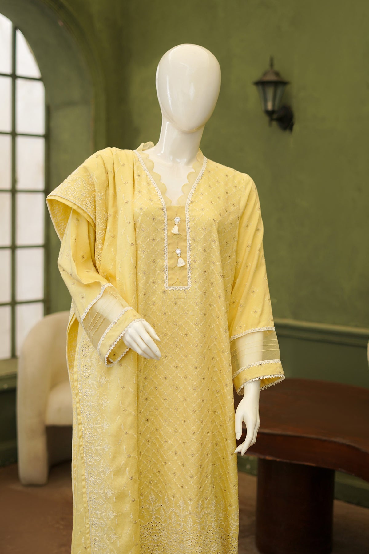 Yellow Karandi Shawl Set