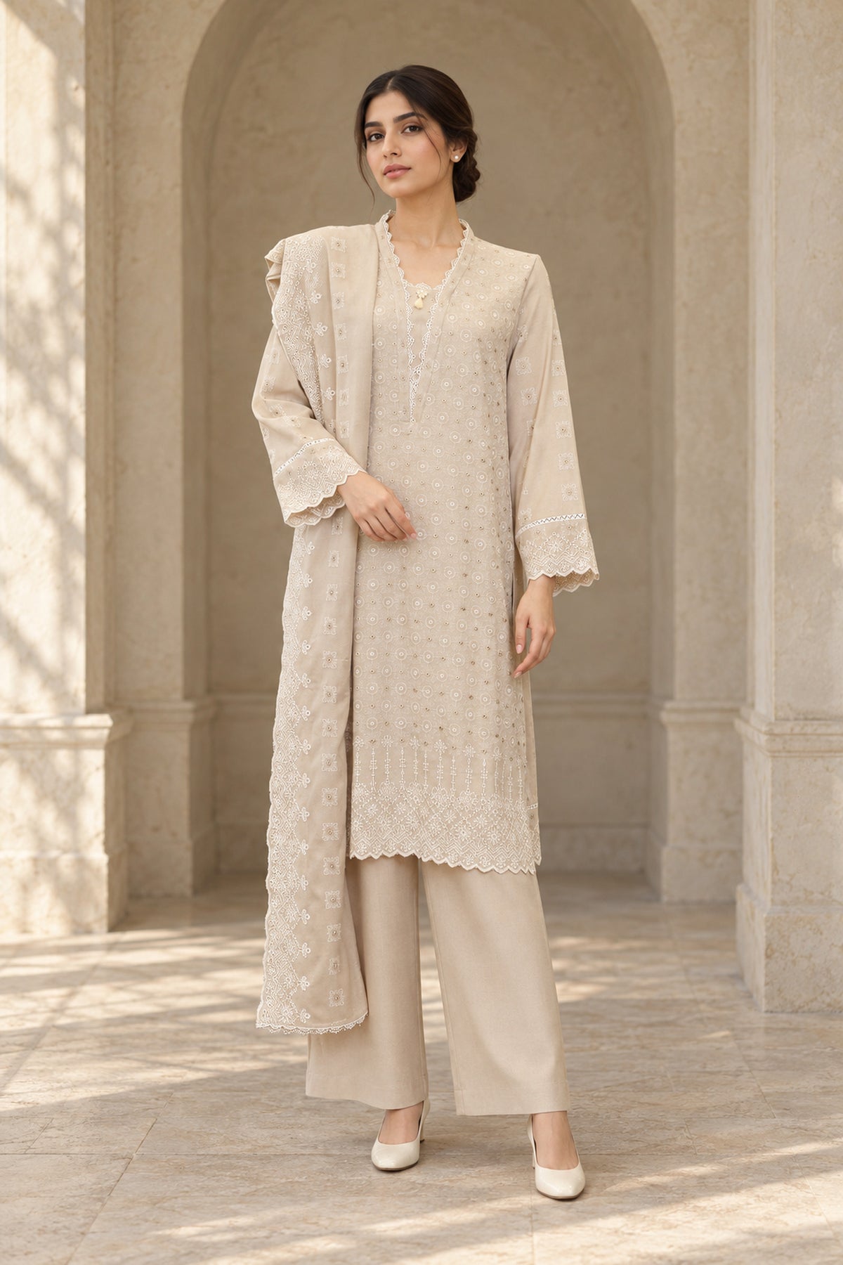 Ivory Karandi Shawl Set