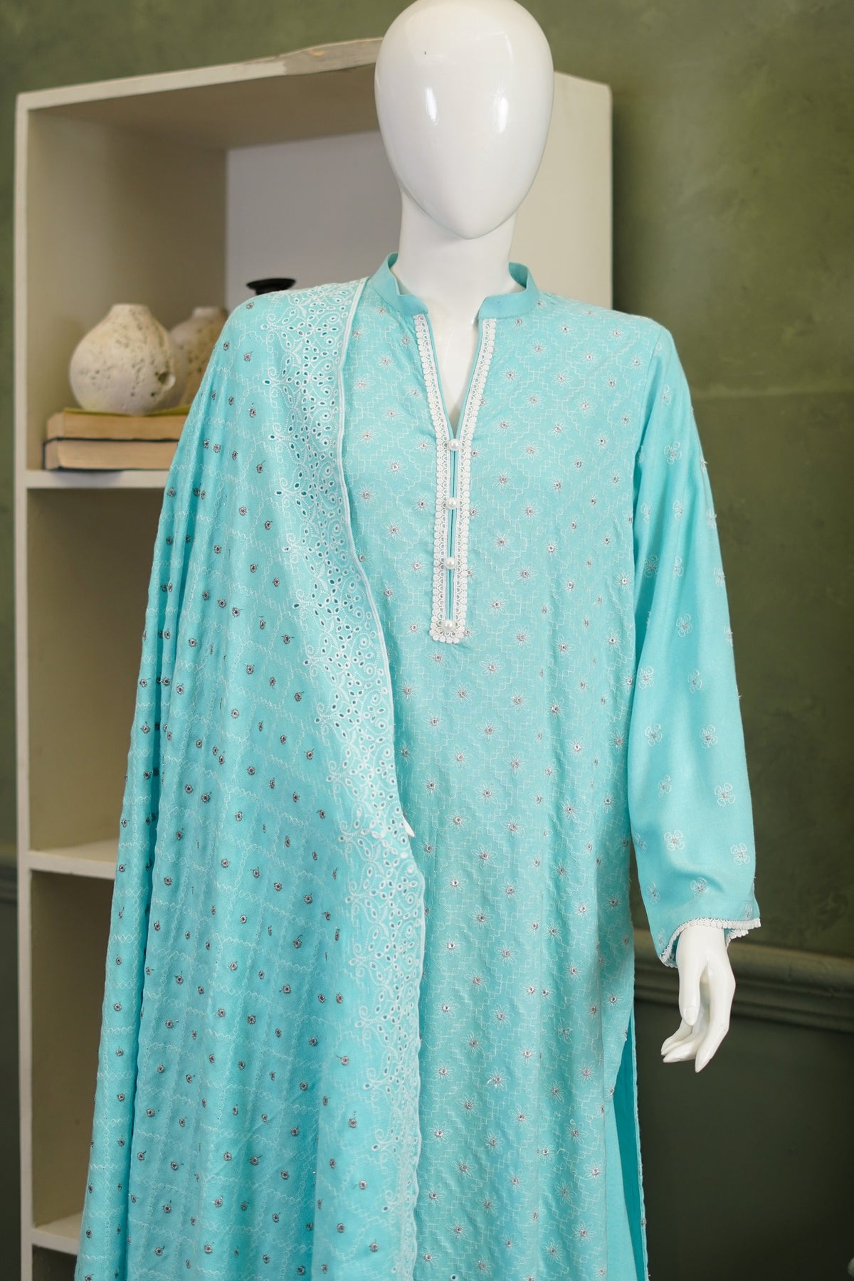 Aqua Karandi Shawl Set