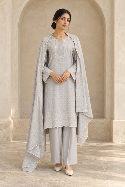 Grey Karandi Shawl Set