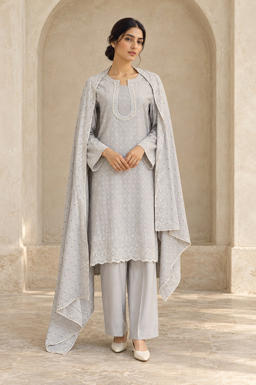 Grey Karandi Shawl Set