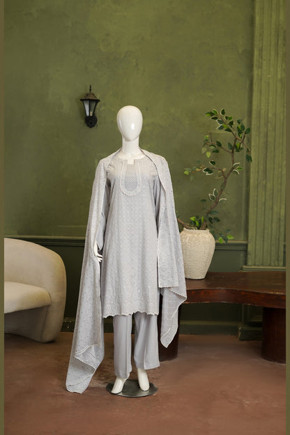 Grey Karandi Shawl Set