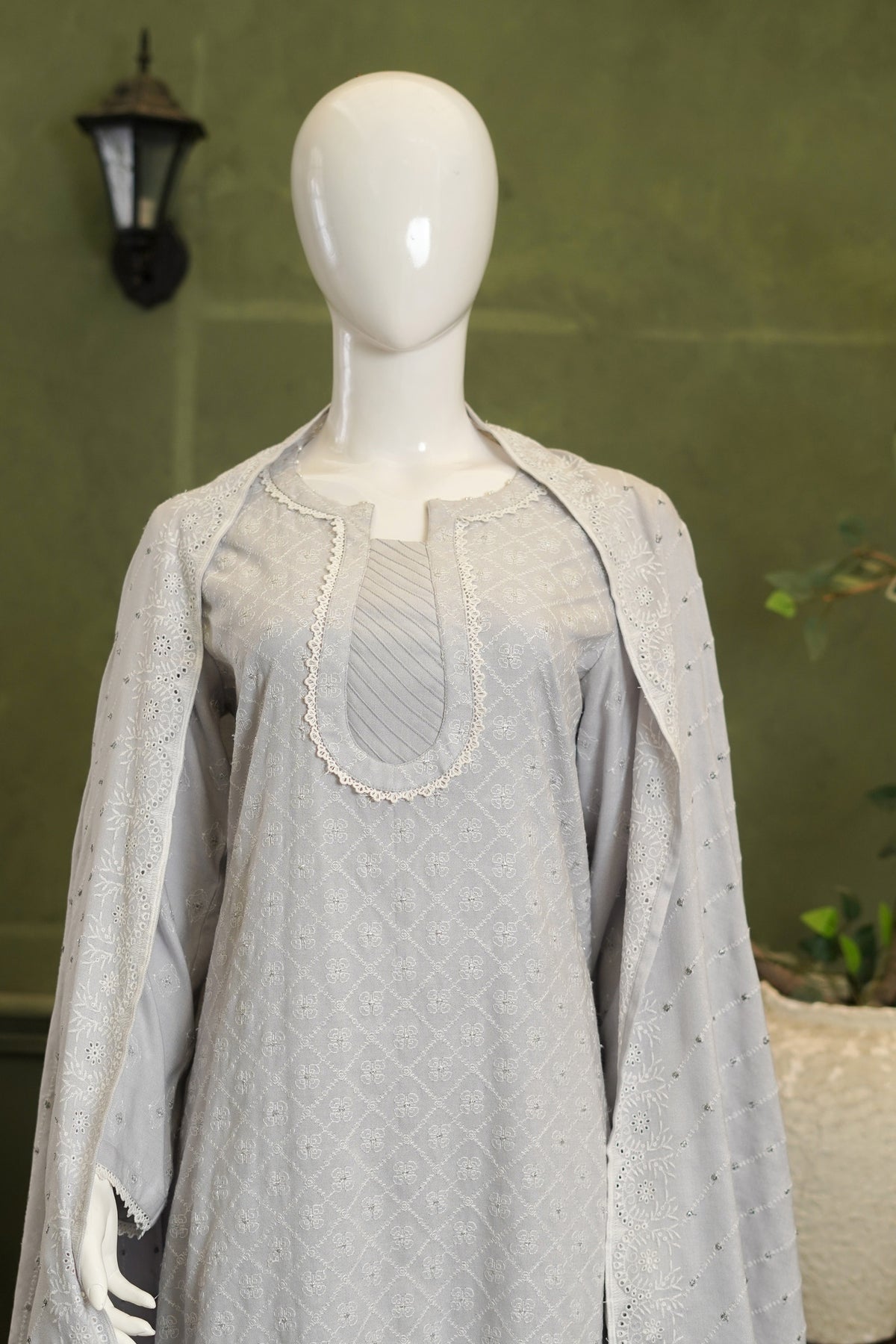 Grey Karandi Shawl Set