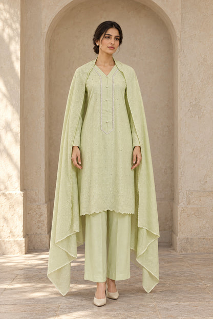 Pista Green Karandi Shawl Set