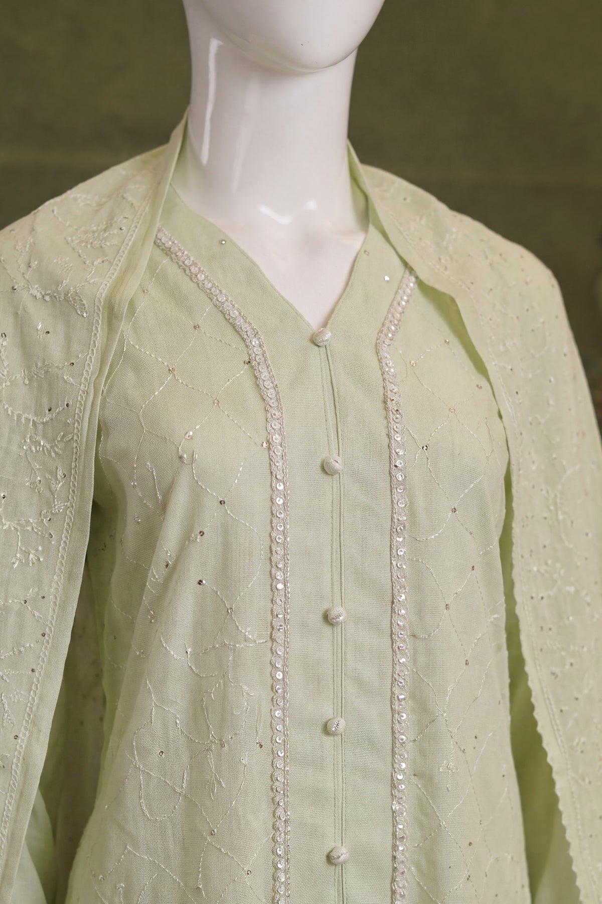 Pista Green Karandi Shawl Set