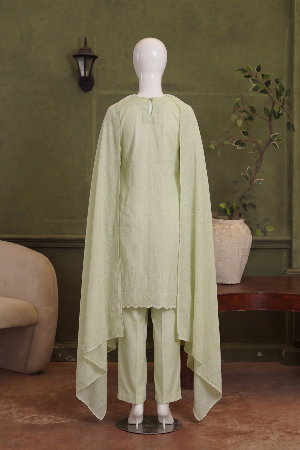 Pista Green Karandi Shawl Set