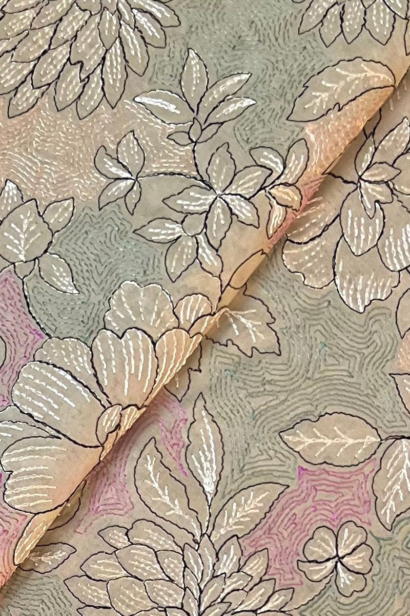 Beige embroidered lawn fabric detail