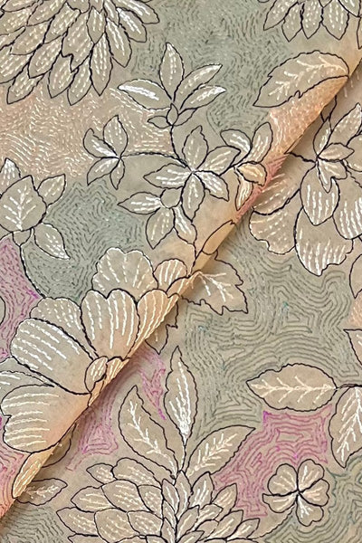 Beige embroidered lawn fabric detail