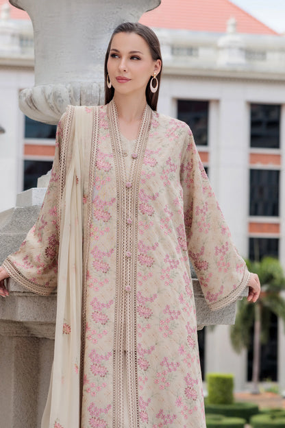 Beige Embroidered Karandi - unstitched 3-piece suit