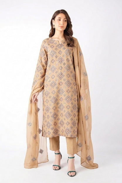 Fabareeze Biscuit Embroidered Lawn