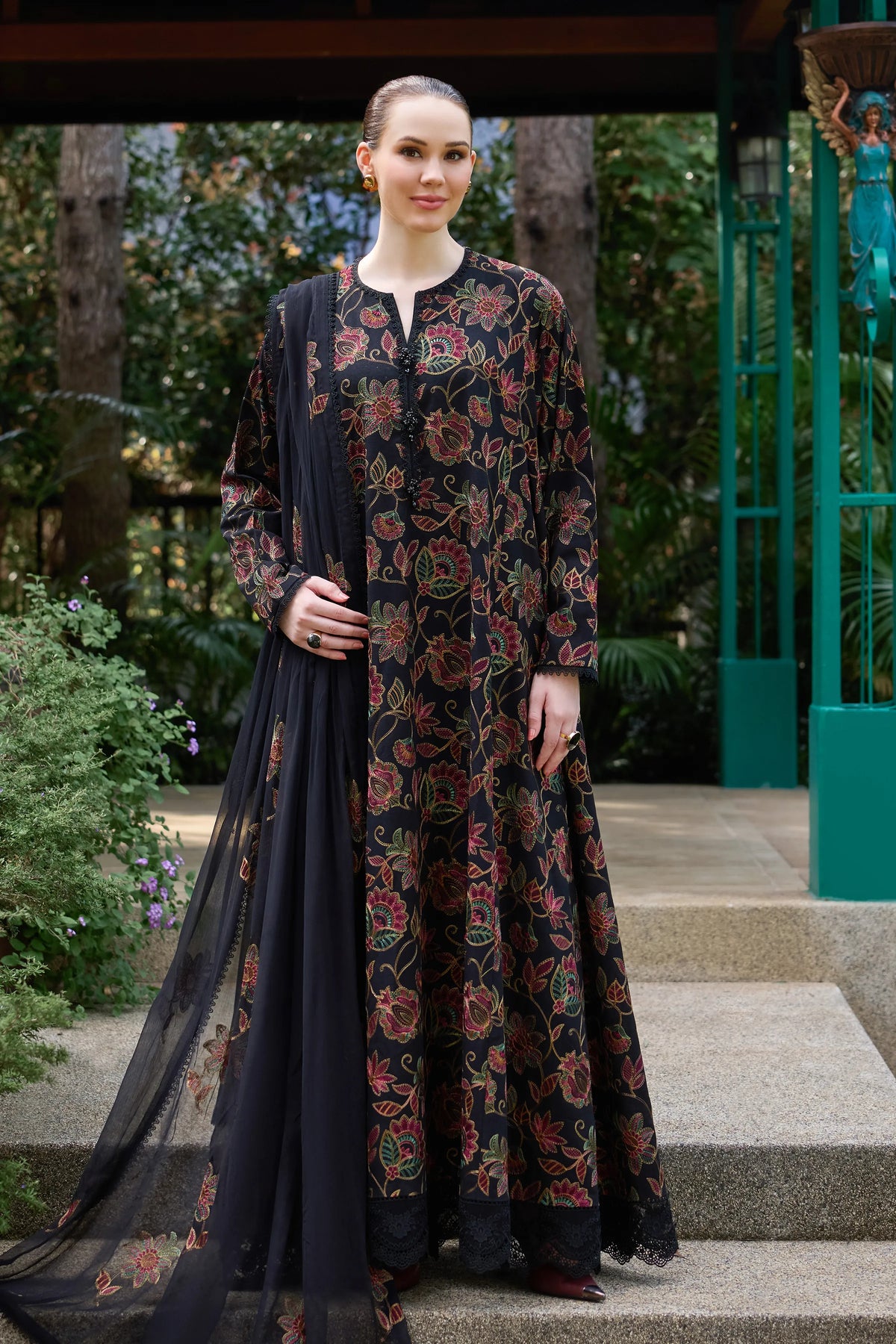 Black Embroidered Karandi - unstitched 3-piece suit