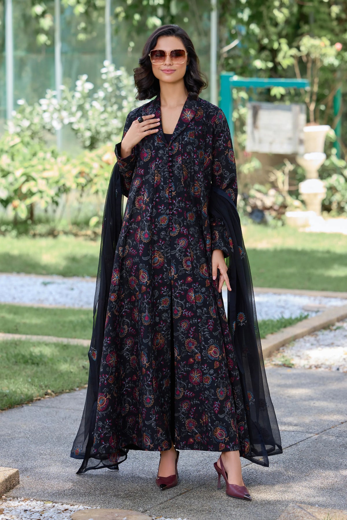 Black Embroidered Karandi - unstitched 3-piece suit