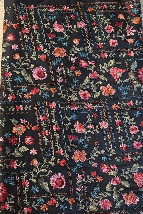 Black Embroidered Lawn - fabric closeup