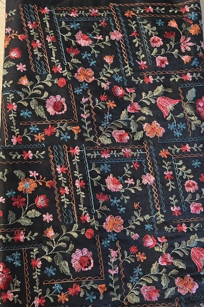 Black Embroidered Lawn - fabric closeup