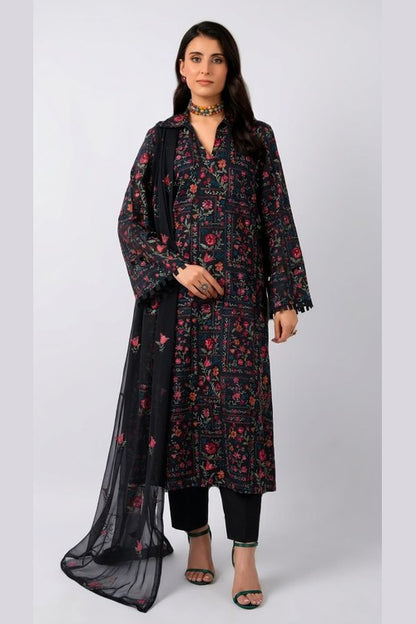 Black Embroidered Lawn 3 Piece - model