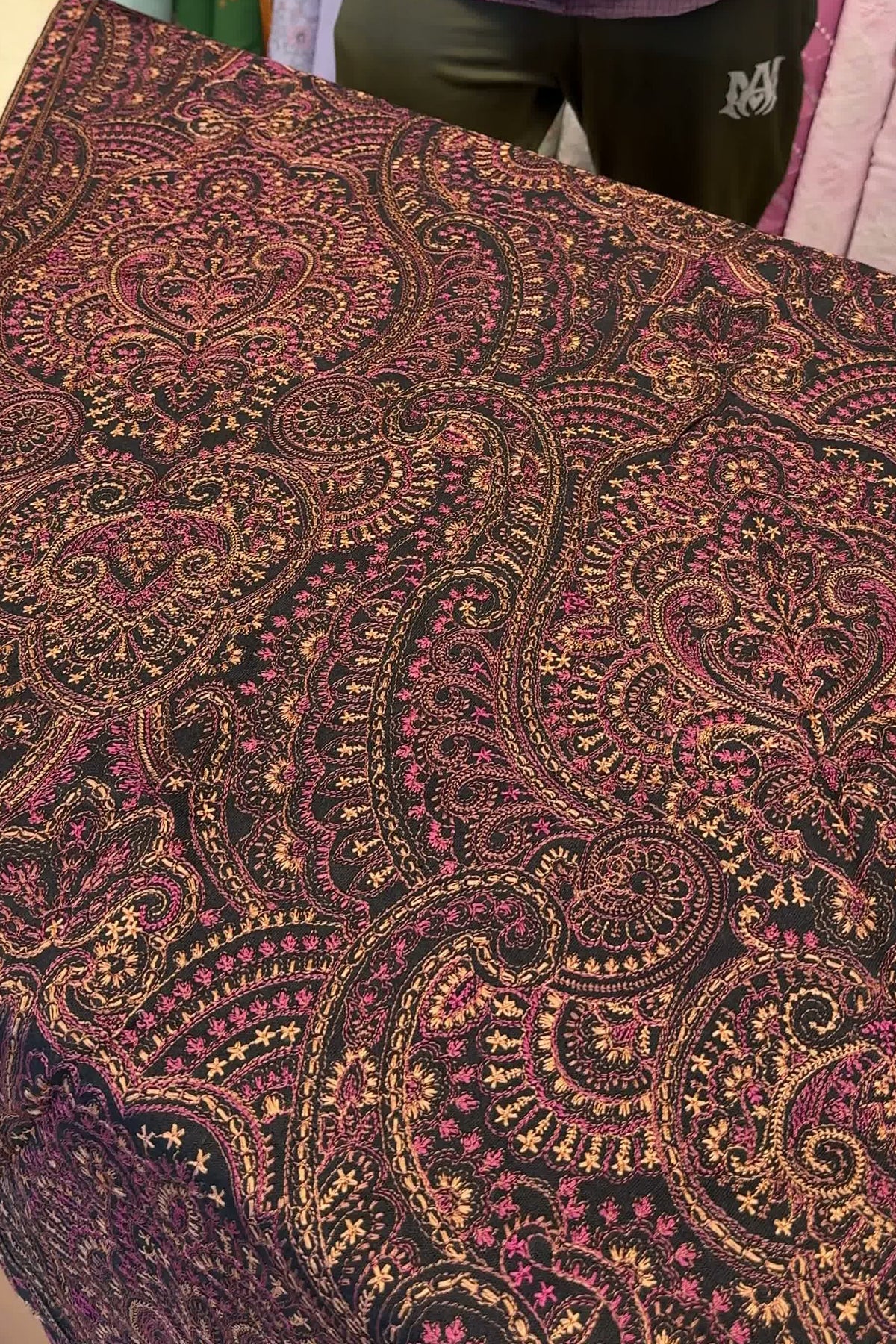 Black Embroidered Shawl Set – Peach Leather