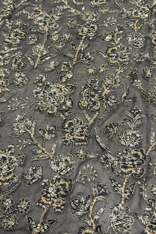 Black luxury formal chiffon — hand embellished fabric